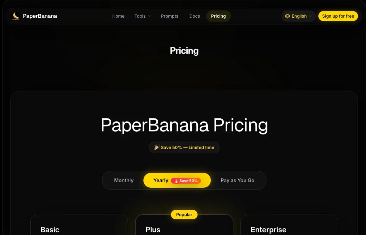 PaperBanana pricing page screenshot