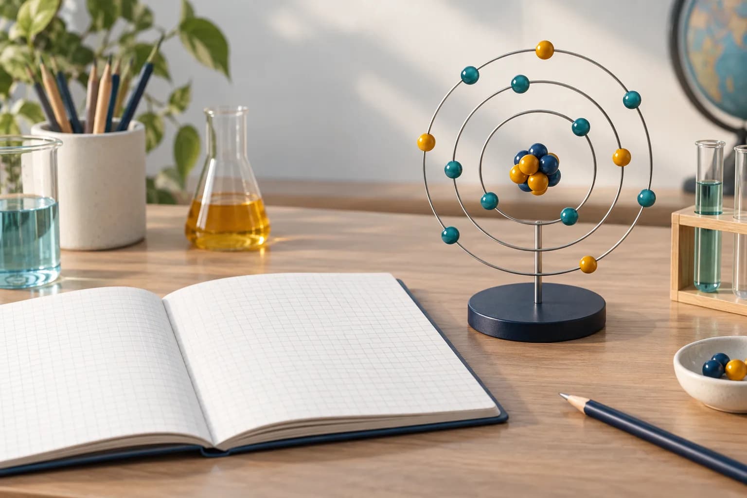 Physical atom teaching model and open chemistry notebook