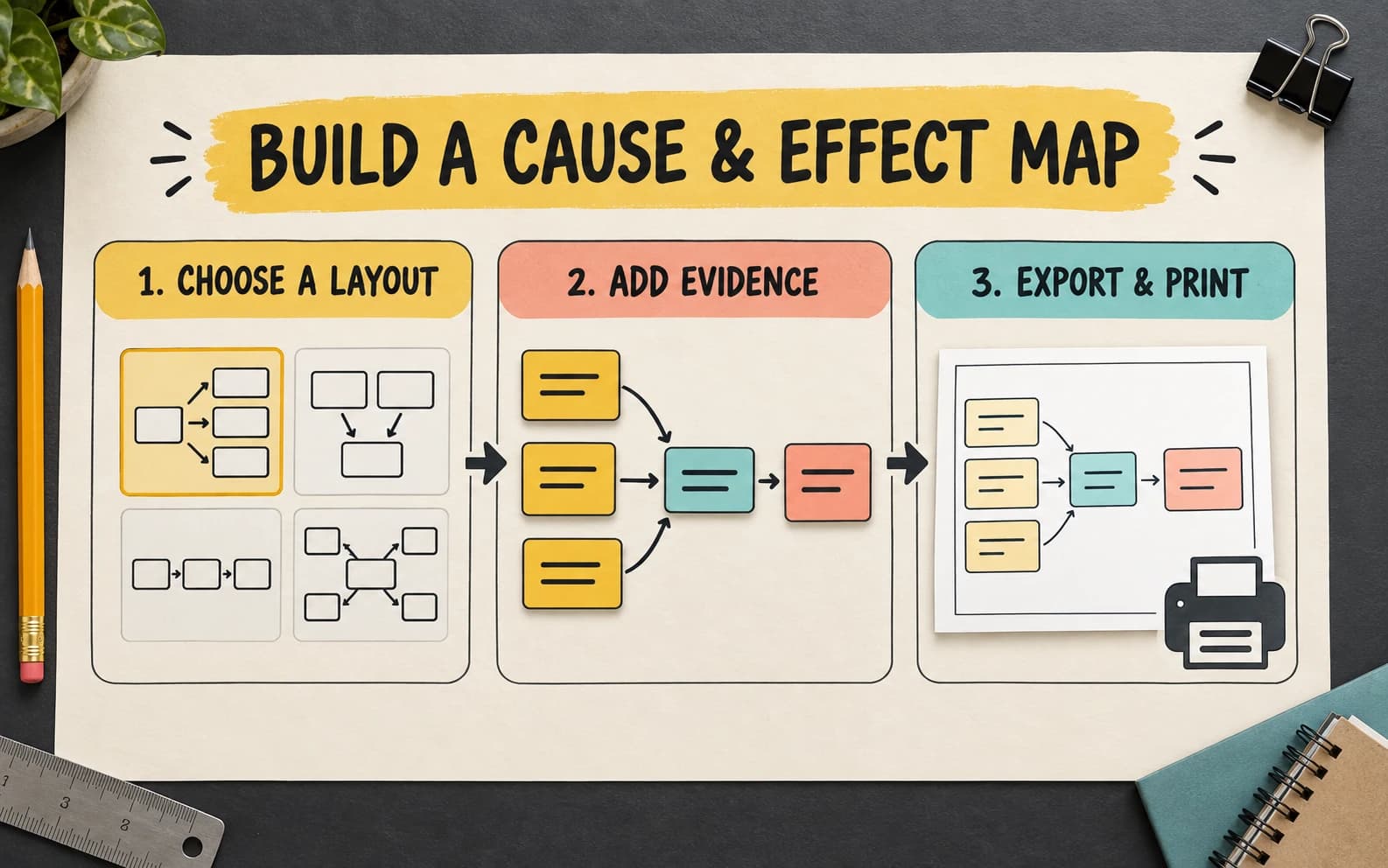 Cause and effect workflow with an evidence and mechanism layer