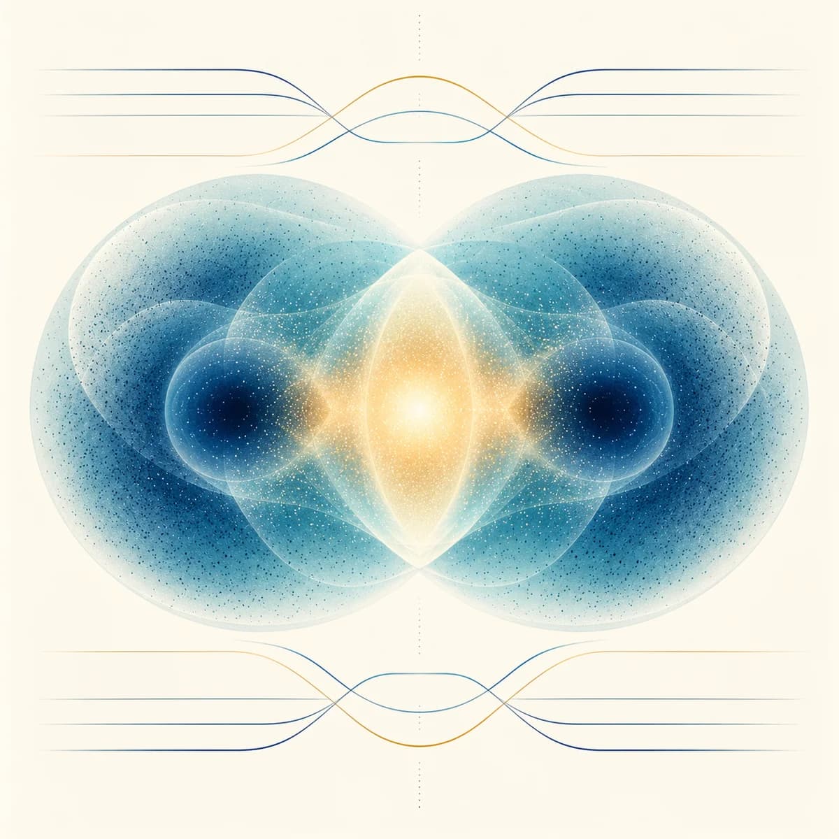 Decorative abstract electron clouds joining between two atoms; not a calculated MO diagram