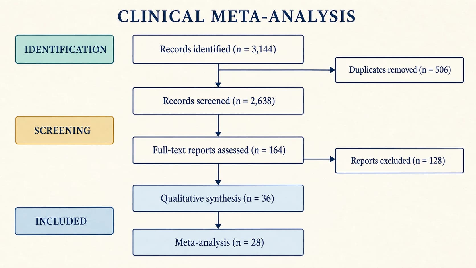PRISMA-Flussdiagramm für einen klinischen Review und eine Metaanalyse