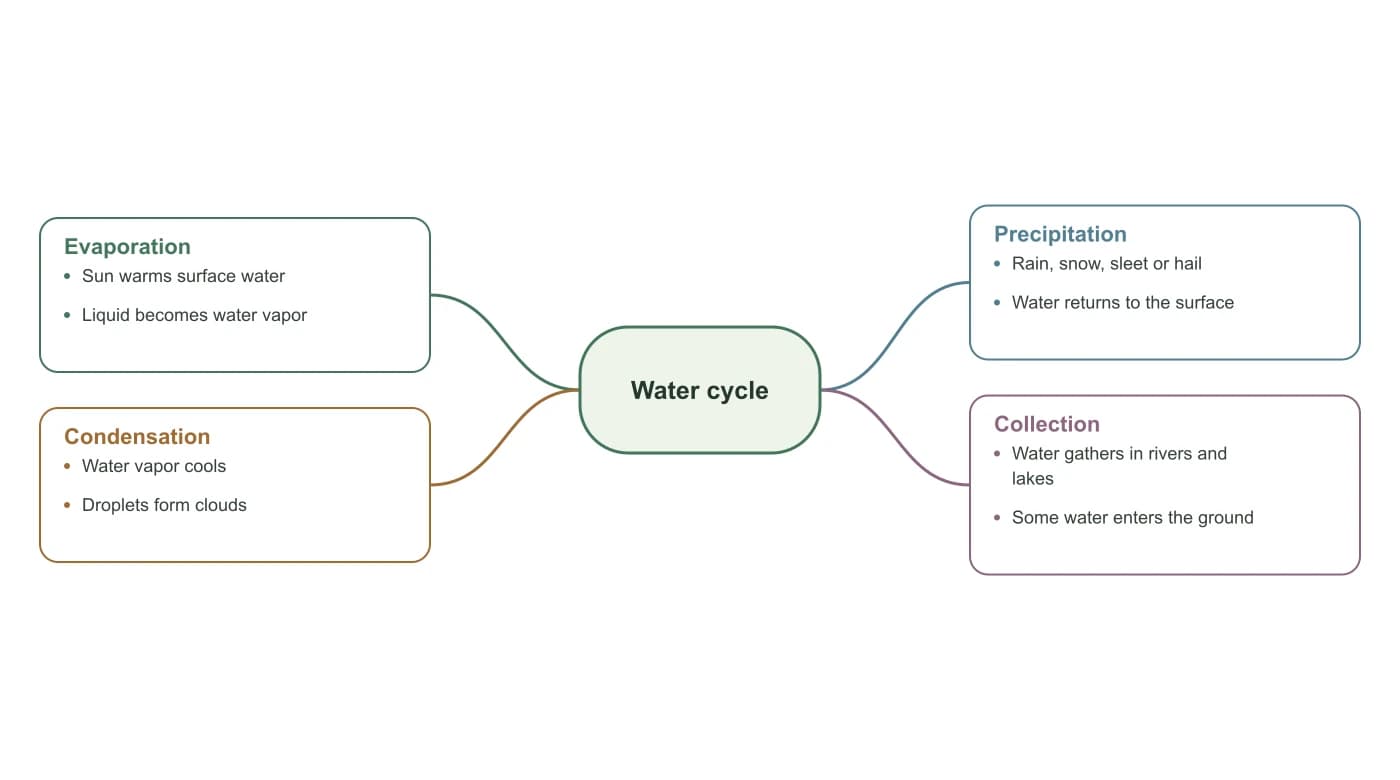 Spinnendiagramm, das von einem zentralen Thema aus verzweigt
