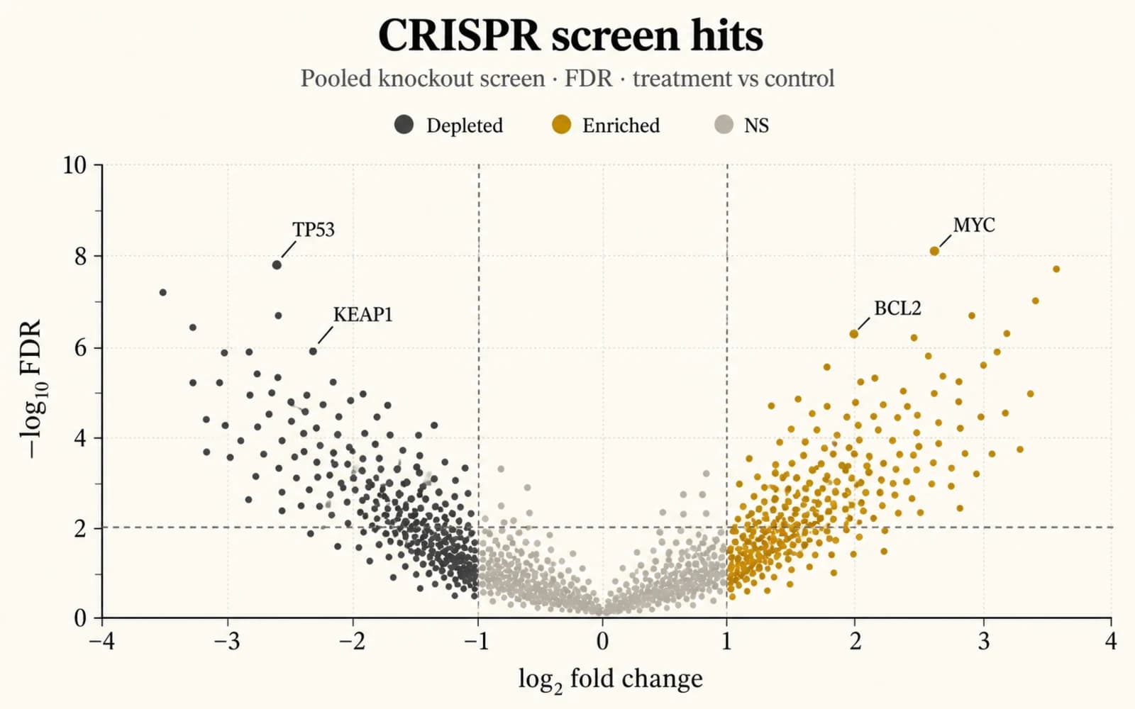 CRISPR-Knockout-Screen mit angereicherten und abgereicherten Treffern