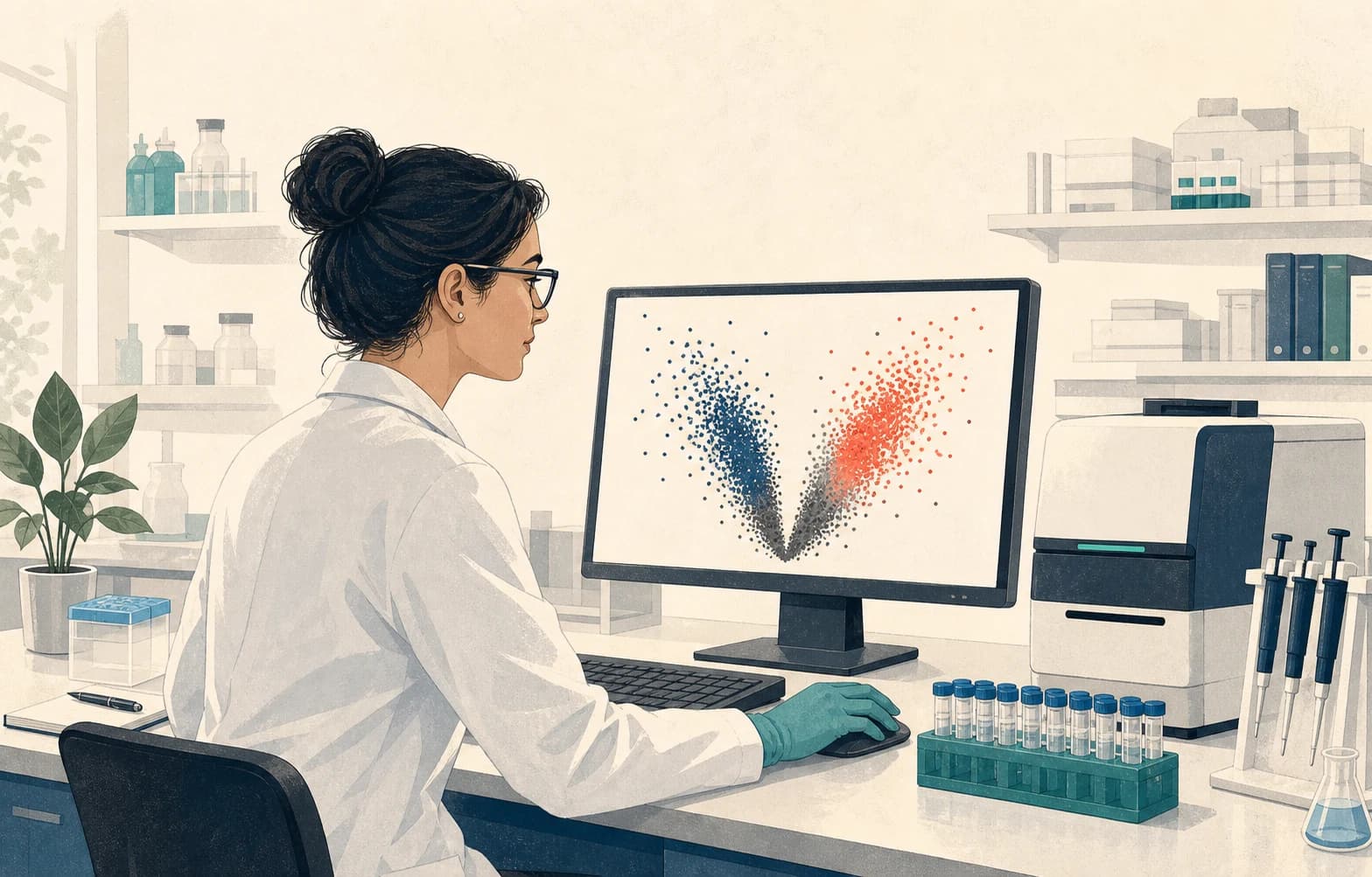 RNA-seq-Forschende prüfen einen Volcano Plot