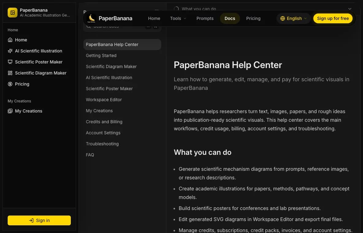 PaperBanana help center screenshot